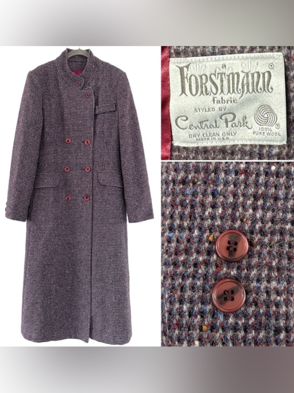 Gorgeous 70s Forstmann by Central Park Wool Tweed Double Breasted Long Coat Med*